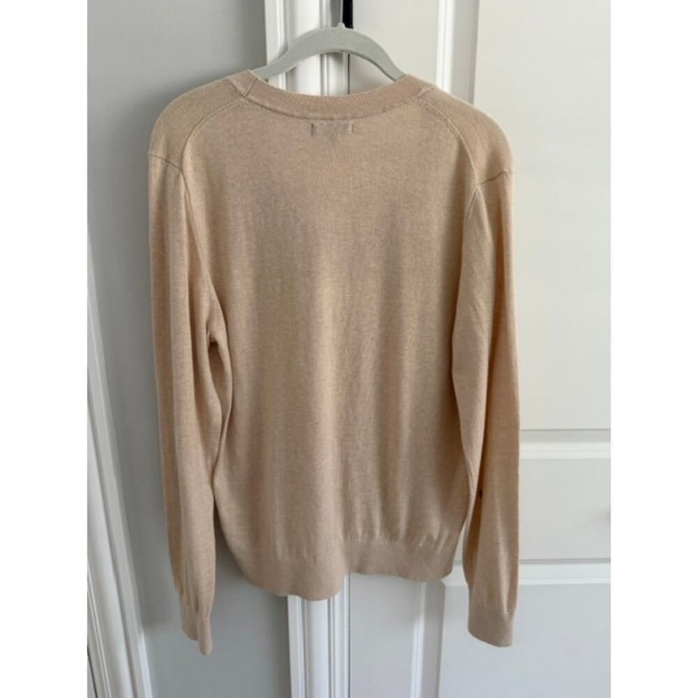 Quince NWOT Lightweight Organic Cotton Cashmere V-Neck Sweater L Heather Oatmeal - Picture 5 of 8